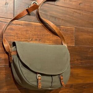 JCrew unisex khaki canvas & leather crossbody satchel bag